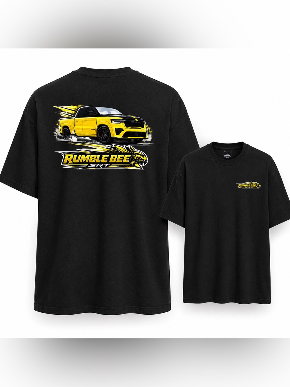 Rumble Bee SRT Yellow Dodge Ram Truck Graphic T-Shirt- Black